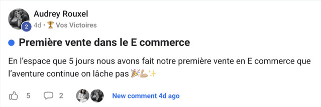 Audrey R. — première vente en e-commerce