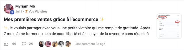 Myriam Mb — premières ventes en e-commerce